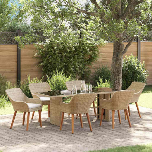 Set da Pranzo per Giardino con cuscino 7 pcs Beige polyrattan