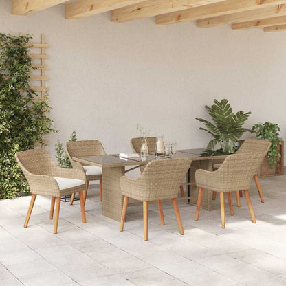 Set da Pranzo per Giardino con cuscino 7 pcs Beige polyrattan