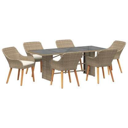 Set da Pranzo per Giardino con cuscino 7 pcs Beige polyrattan