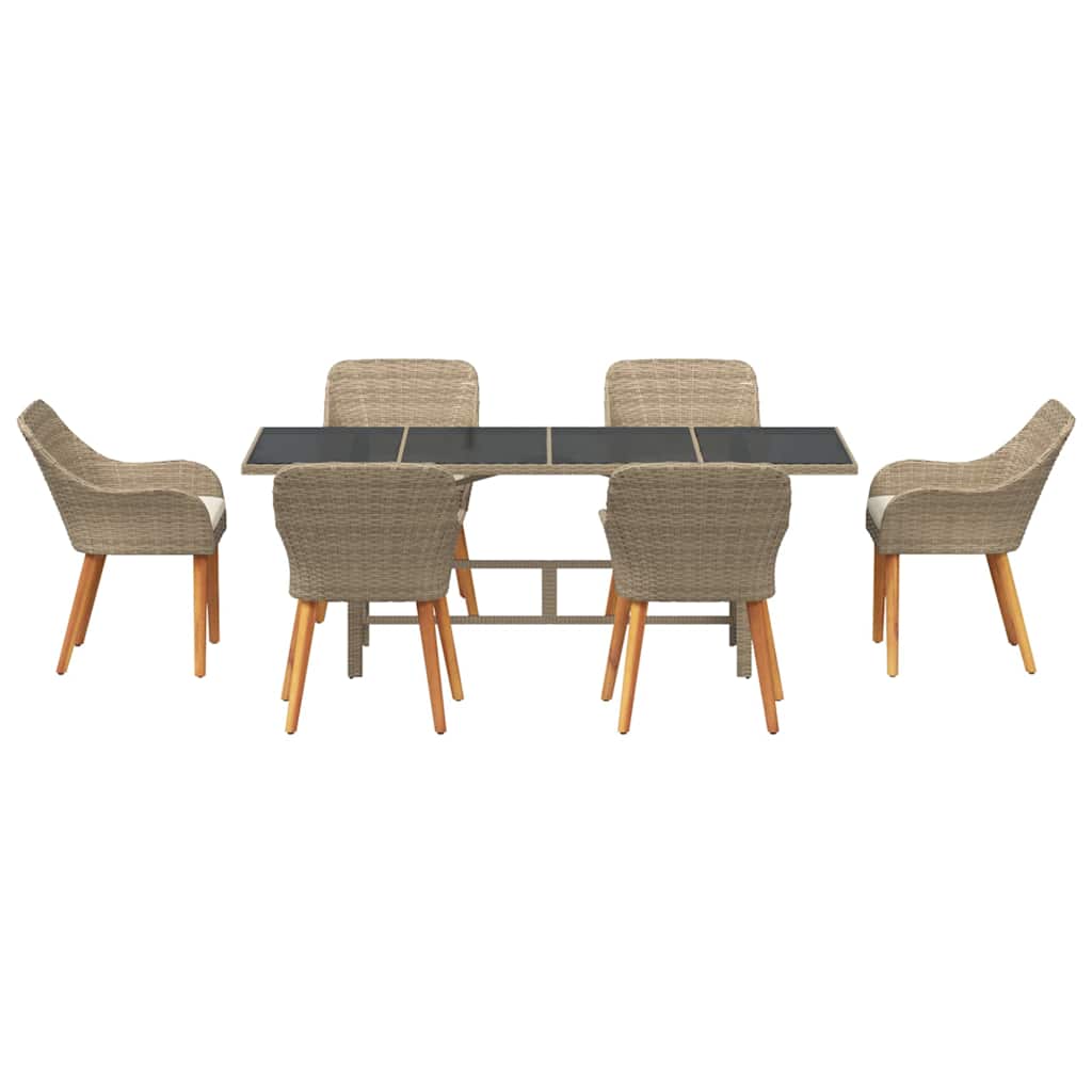 Set da Pranzo per Giardino con cuscino 7 pcs Beige polyrattan
