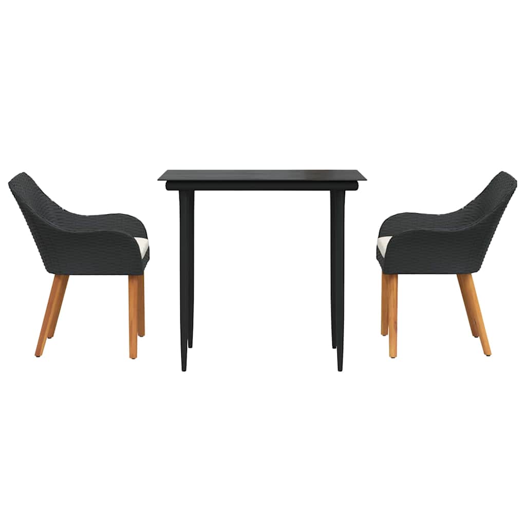 Set da Pranzo per Giardino con cuscino 3 pcs Nero polyrattan