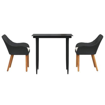 Set da Pranzo per Giardino con cuscino 3 pcs Nero polyrattan