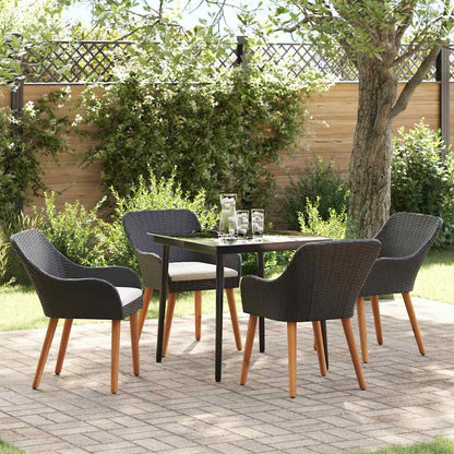 Set da Pranzo per Giardino con cuscino 5 pcs Nero polyrattan