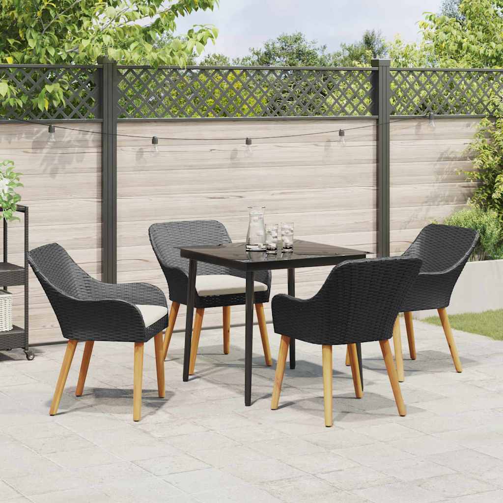 Set da Pranzo per Giardino con cuscino 5 pcs Nero polyrattan