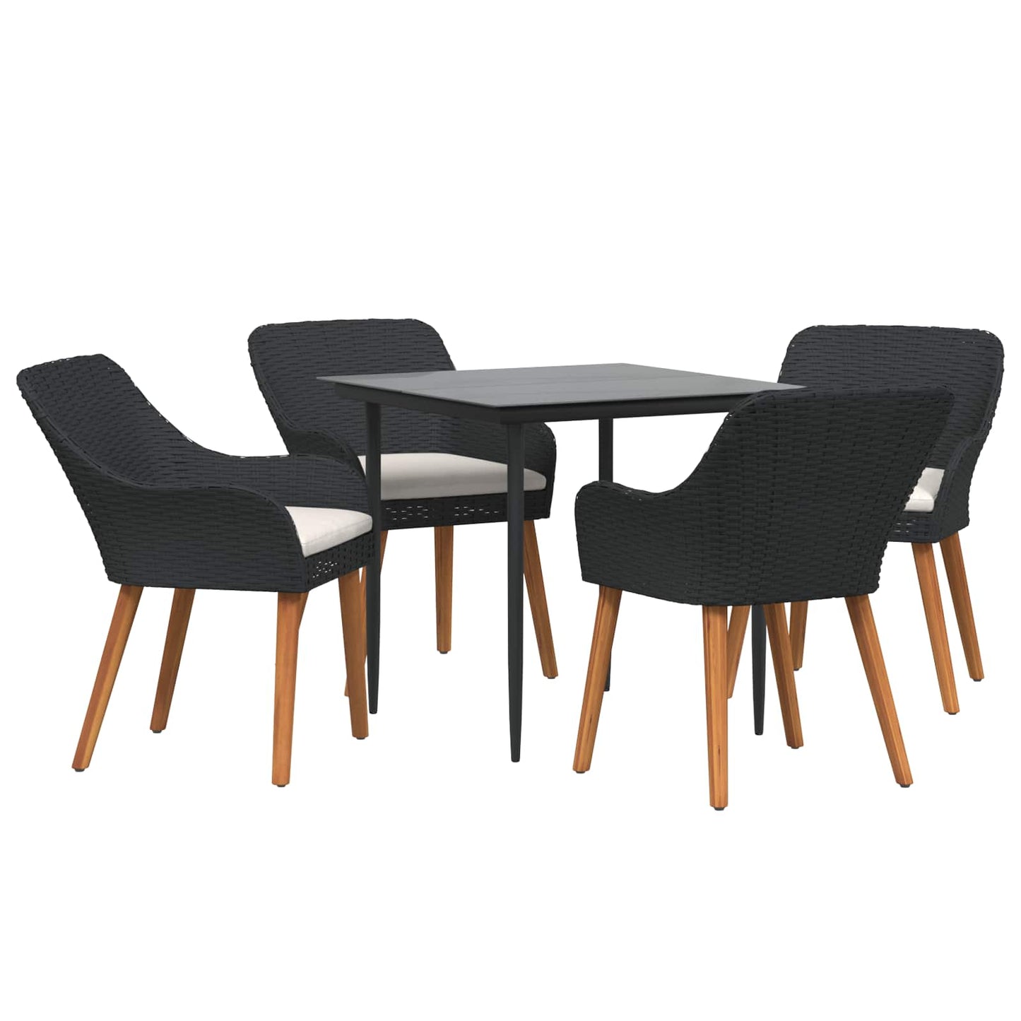 Set da Pranzo per Giardino con cuscino 5 pcs Nero polyrattan