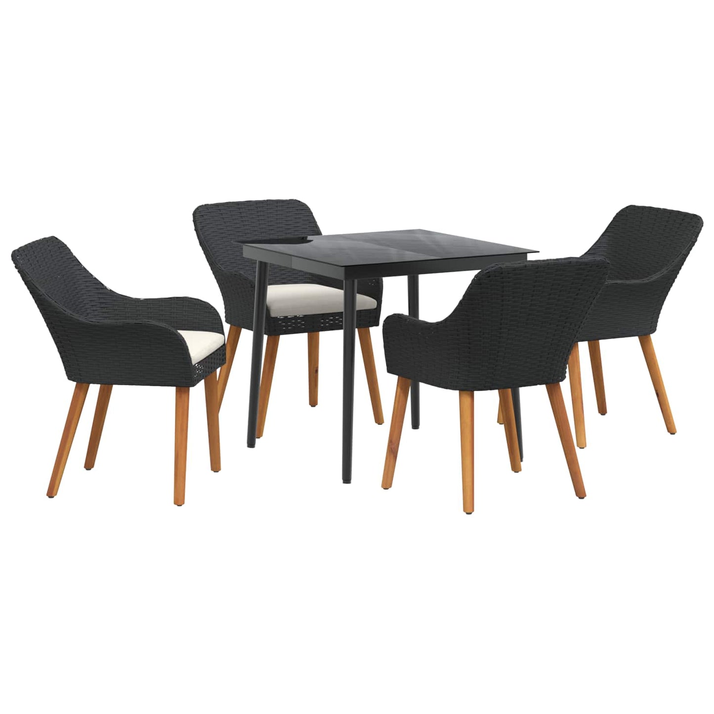Set da Pranzo per Giardino con cuscino 5 pcs Nero polyrattan