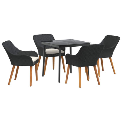 Set da Pranzo per Giardino con cuscino 5 pcs Nero polyrattan
