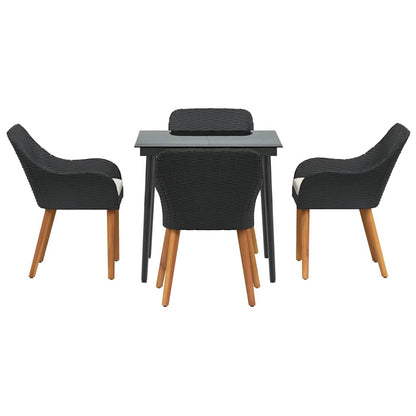 Set da Pranzo per Giardino con cuscino 5 pcs Nero polyrattan