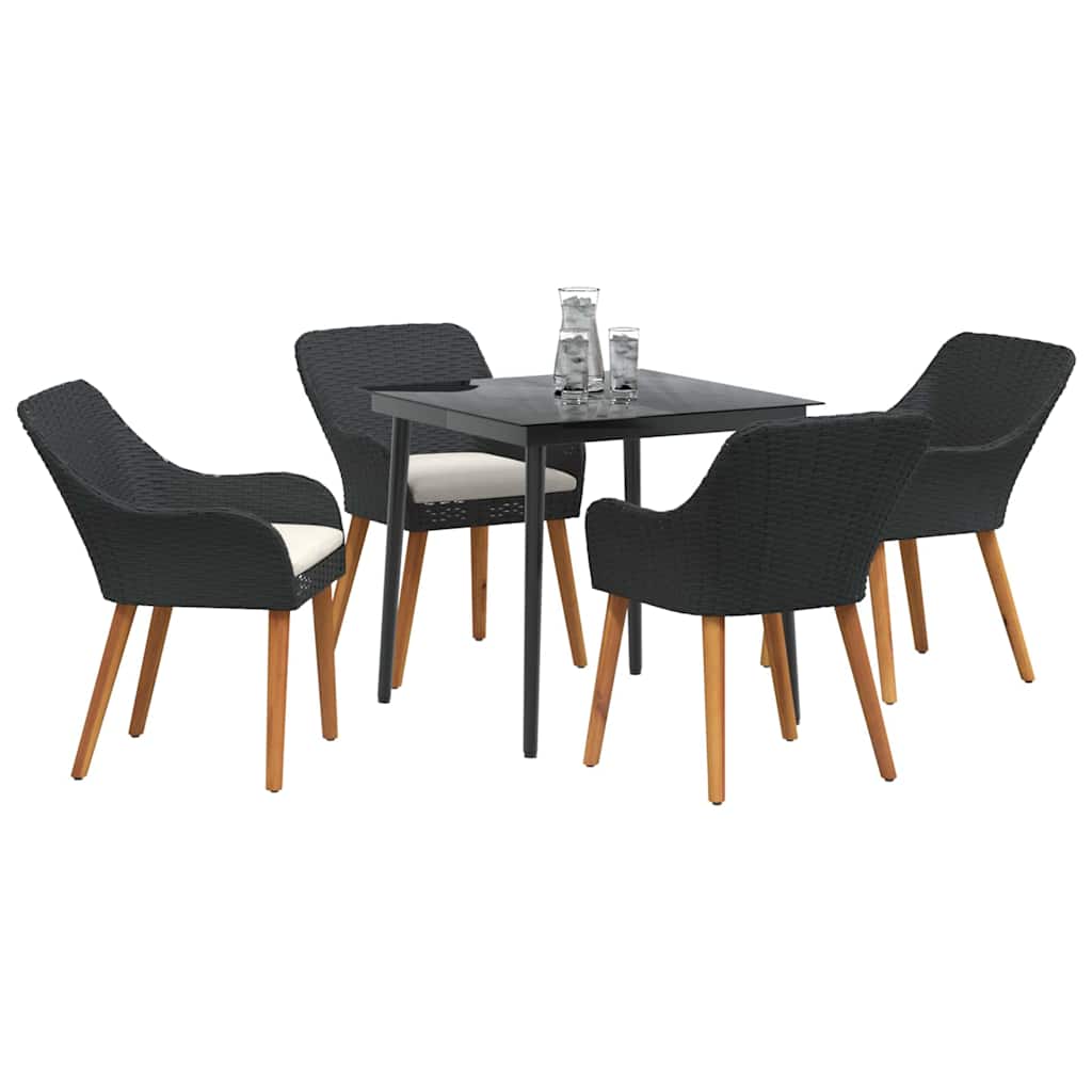 Set da Pranzo per Giardino con cuscino 5 pcs Nero polyrattan