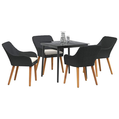 Set da Pranzo per Giardino con cuscino 5 pcs Nero polyrattan