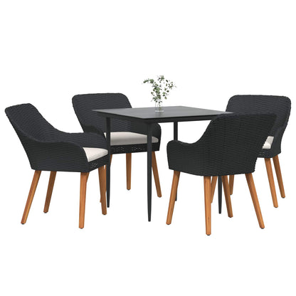 Set da Pranzo per Giardino con cuscino 5 pcs Nero polyrattan