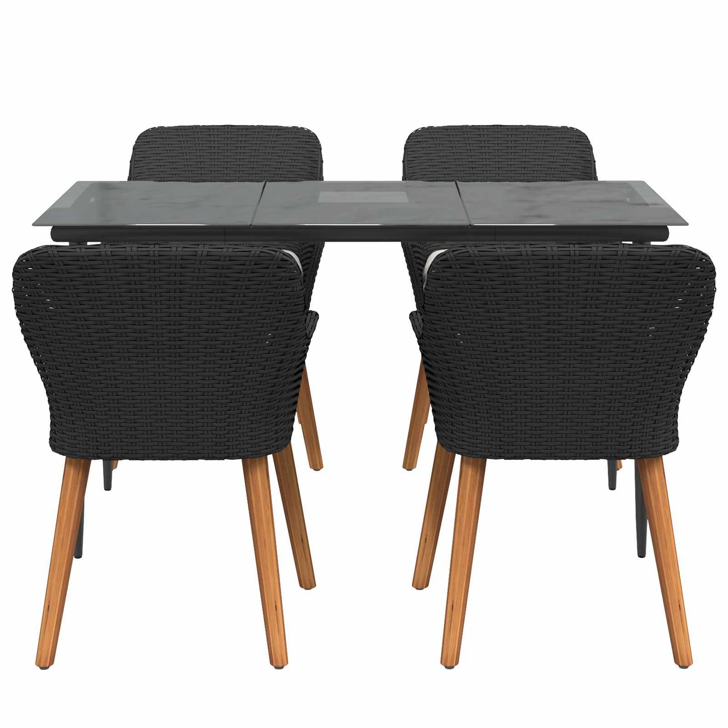 Set da Pranzo per Giardino con cuscino 5 pcs Nero polyrattan