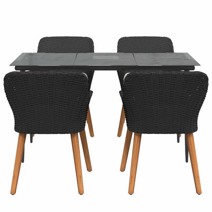 Set da Pranzo per Giardino con cuscino 5 pcs Nero polyrattan