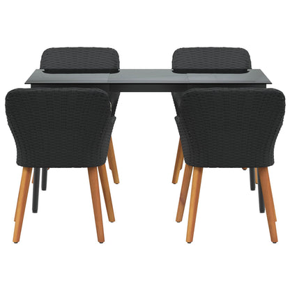 Set da Pranzo per Giardino con cuscino 5 pcs Nero polyrattan