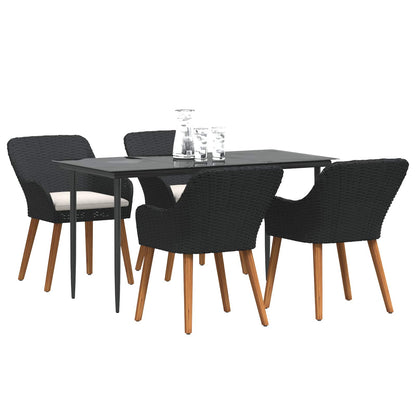 Set da Pranzo per Giardino con cuscino 5 pcs Nero polyrattan