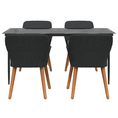 Set da Pranzo per Giardino con cuscino 5 pcs Nero polyrattan