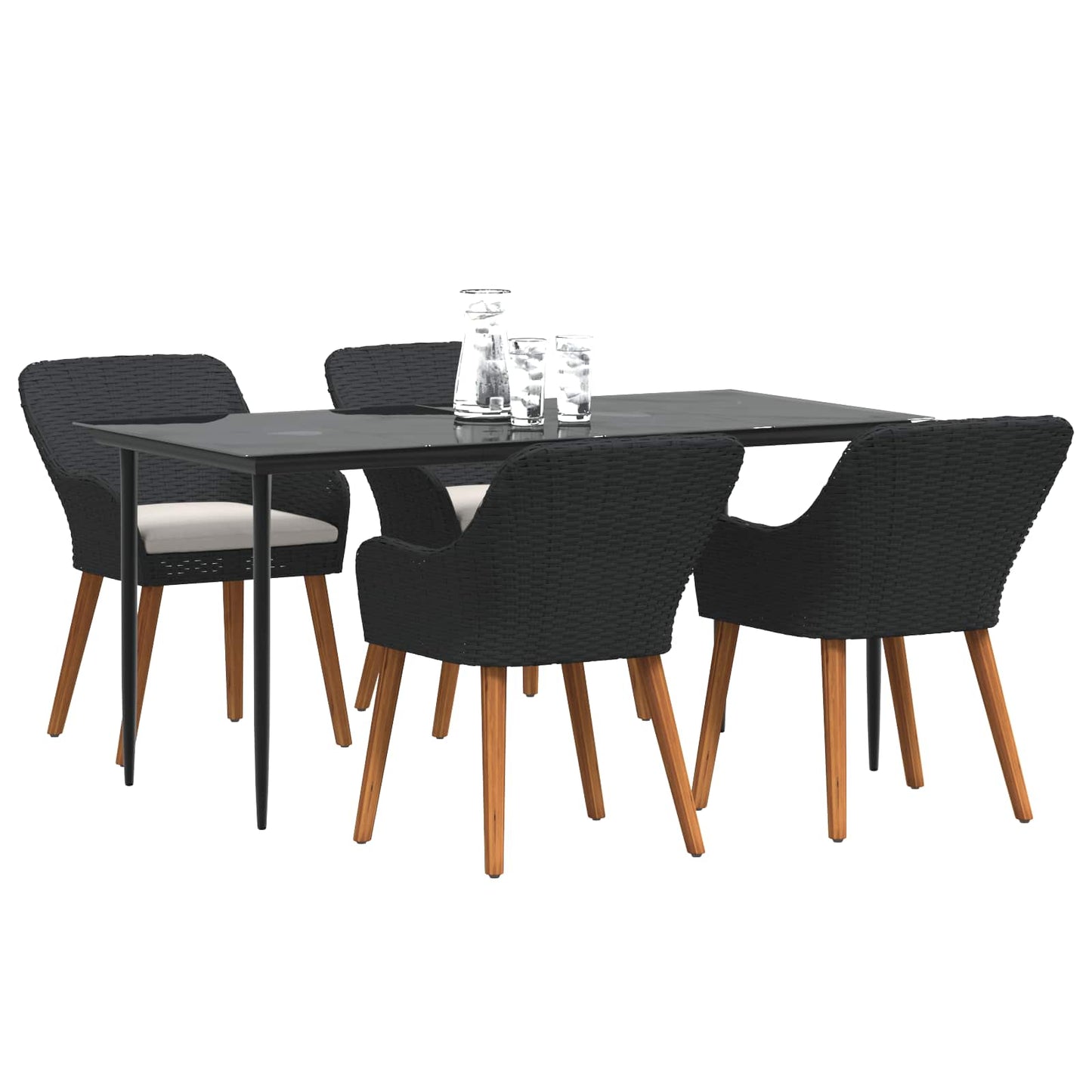 Set da Pranzo per Giardino con cuscino 5 pcs Nero polyrattan