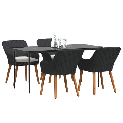 Set da Pranzo per Giardino con cuscino 5 pcs Nero polyrattan