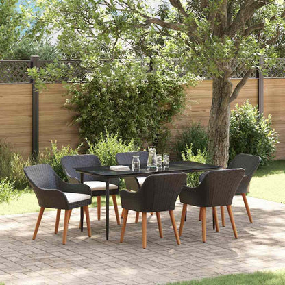 Set da Pranzo per Giardino con cuscino 7 pcs Nero polyrattan