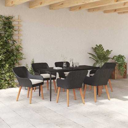 Set da Pranzo per Giardino con cuscino 7 pcs Nero polyrattan