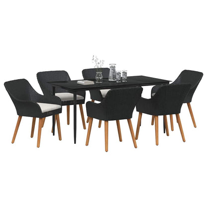 Set da Pranzo per Giardino con cuscino 7 pcs Nero polyrattan