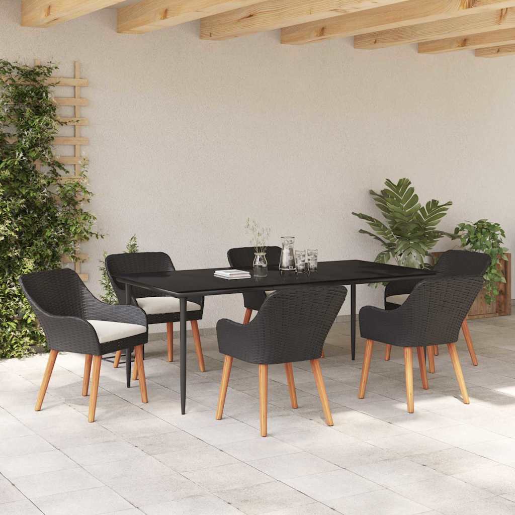 Set da Pranzo per Giardino con cuscino 7 pcs Nero polyrattan