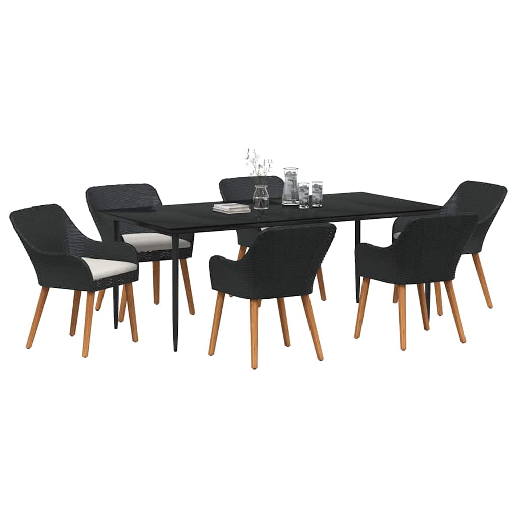 Set da Pranzo per Giardino con cuscino 7 pcs Nero polyrattan