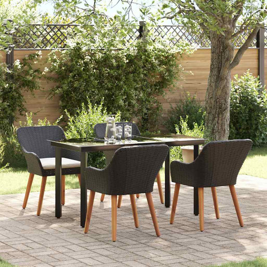 Set da Pranzo per Giardino con cuscino 5 pcs Nero polyrattan