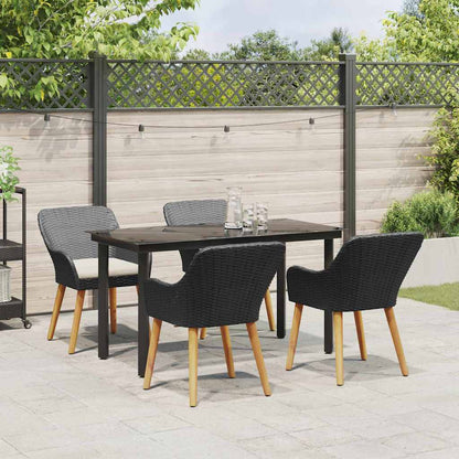 Set da Pranzo per Giardino con cuscino 5 pcs Nero polyrattan