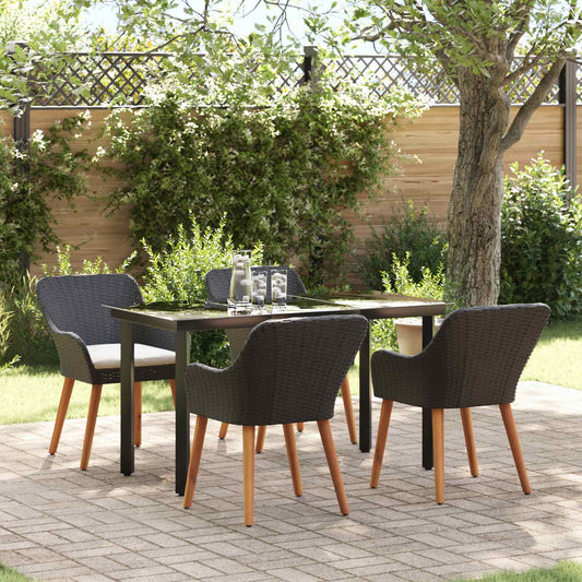 Set da Pranzo per Giardino con cuscino 5 pcs Nero polyrattan | homemem39