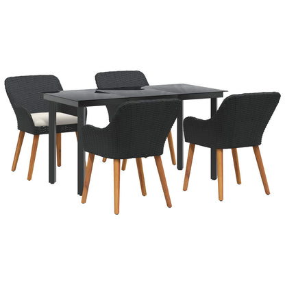 Set da Pranzo per Giardino con cuscino 5 pcs Nero polyrattan | homemem39