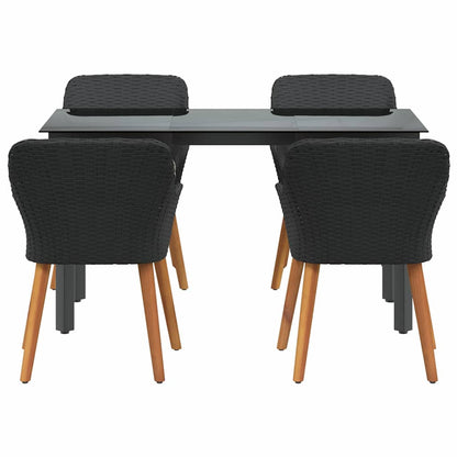 Set da Pranzo per Giardino con cuscino 5 pcs Nero polyrattan