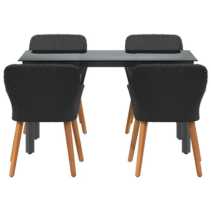 Set da Pranzo per Giardino con cuscino 5 pcs Nero polyrattan | homemem39