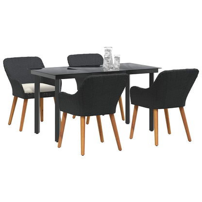 Set da Pranzo per Giardino con cuscino 5 pcs Nero polyrattan