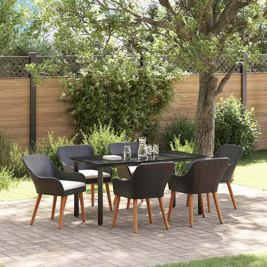 Set da Pranzo per Giardino con cuscino 7 pcs Nero polyrattan