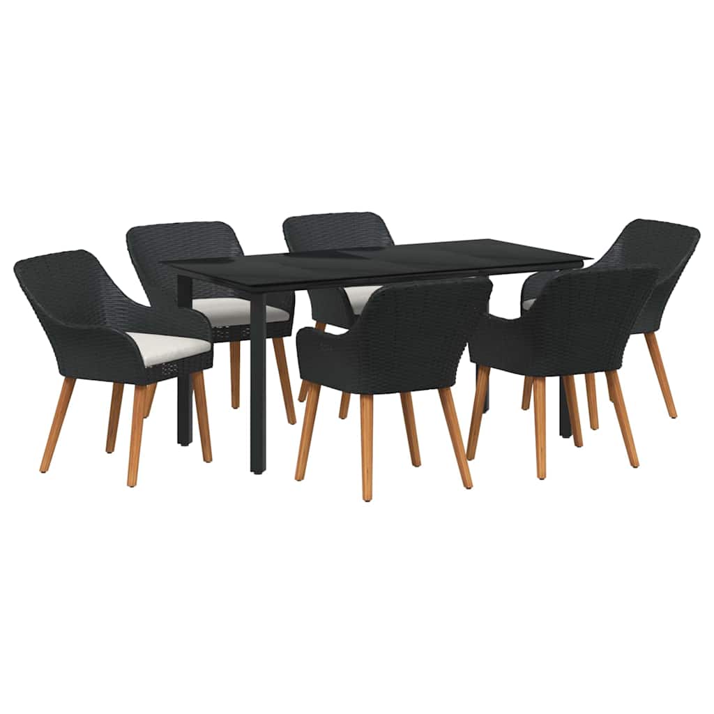 Set da Pranzo per Giardino con cuscino 7 pcs Nero polyrattan