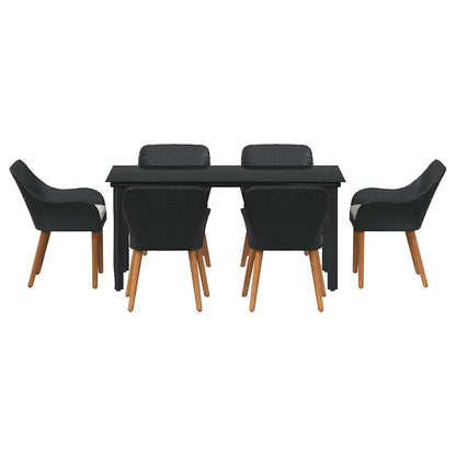 Set da Pranzo per Giardino con cuscino 7 pcs Nero polyrattan
