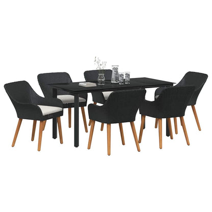 Set da Pranzo per Giardino con cuscino 7 pcs Nero polyrattan