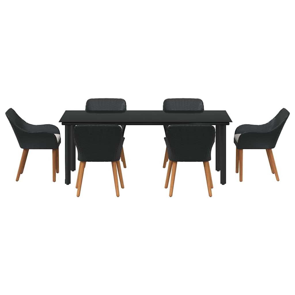 Set da Pranzo per Giardino con cuscino 7 pcs Nero polyrattan | homemem39