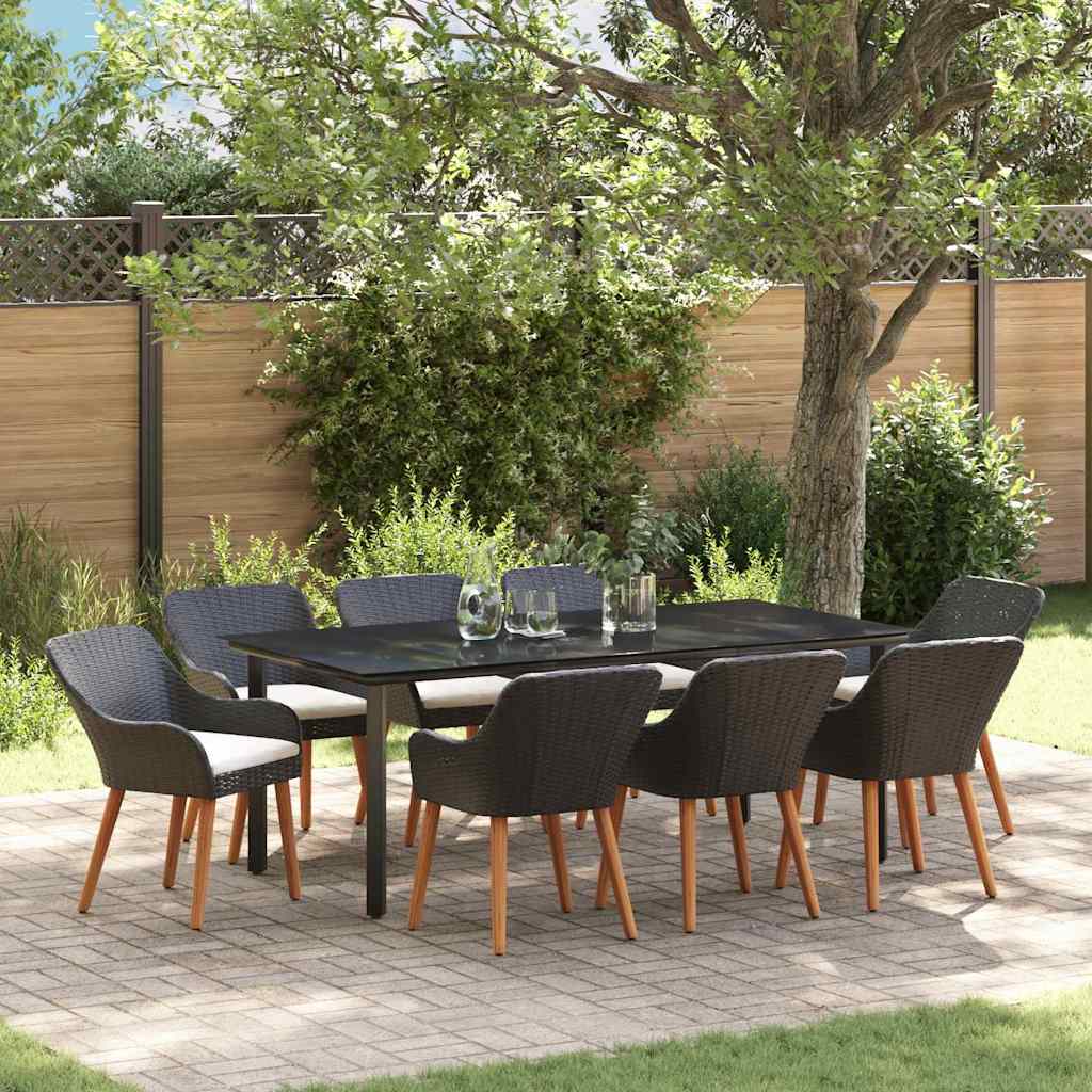 Set da Pranzo per Giardino con cuscino 9 pcs Nero polyrattan | homemem39