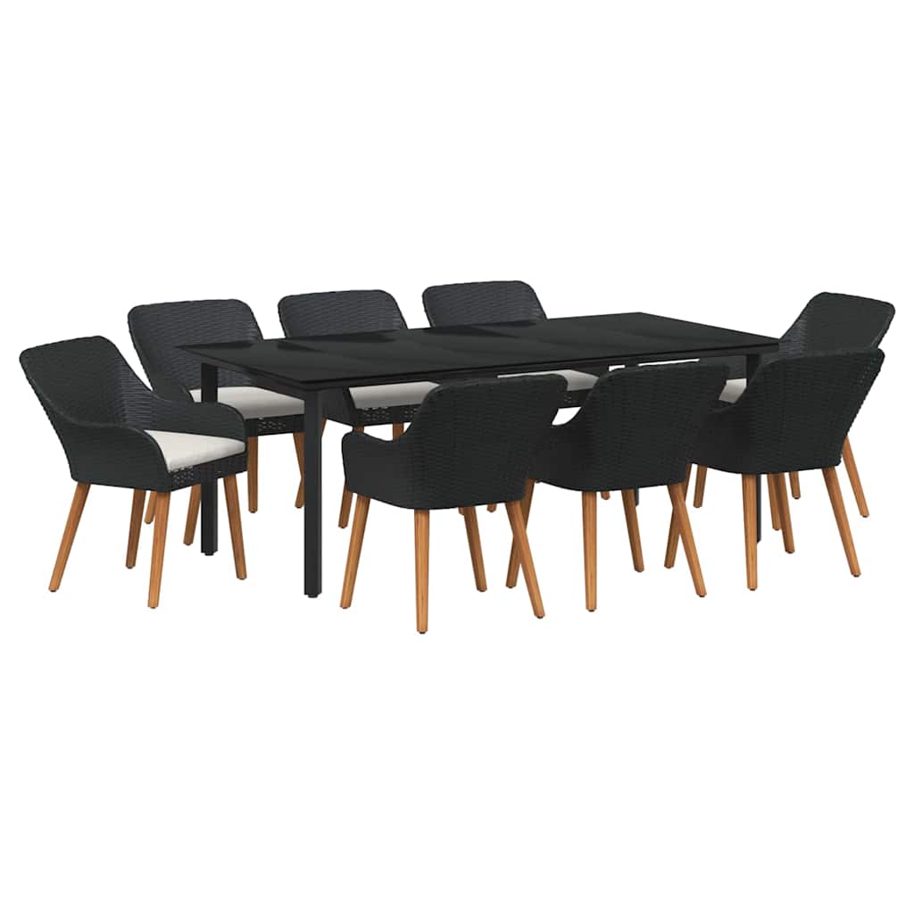 Set da Pranzo per Giardino con cuscino 9 pcs Nero polyrattan | homemem39