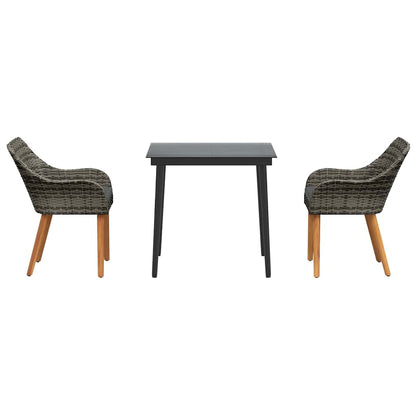 Set da Pranzo per Giardino con cuscino 3 pcs Grigio polyrattan
