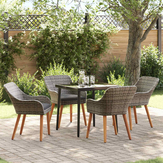 Set da Pranzo per Giardino con cuscino 5 pcs Grigio polyrattan | homemem39
