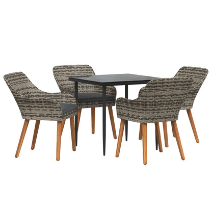 Set da Pranzo per Giardino con cuscino 5 pcs Grigio polyrattan