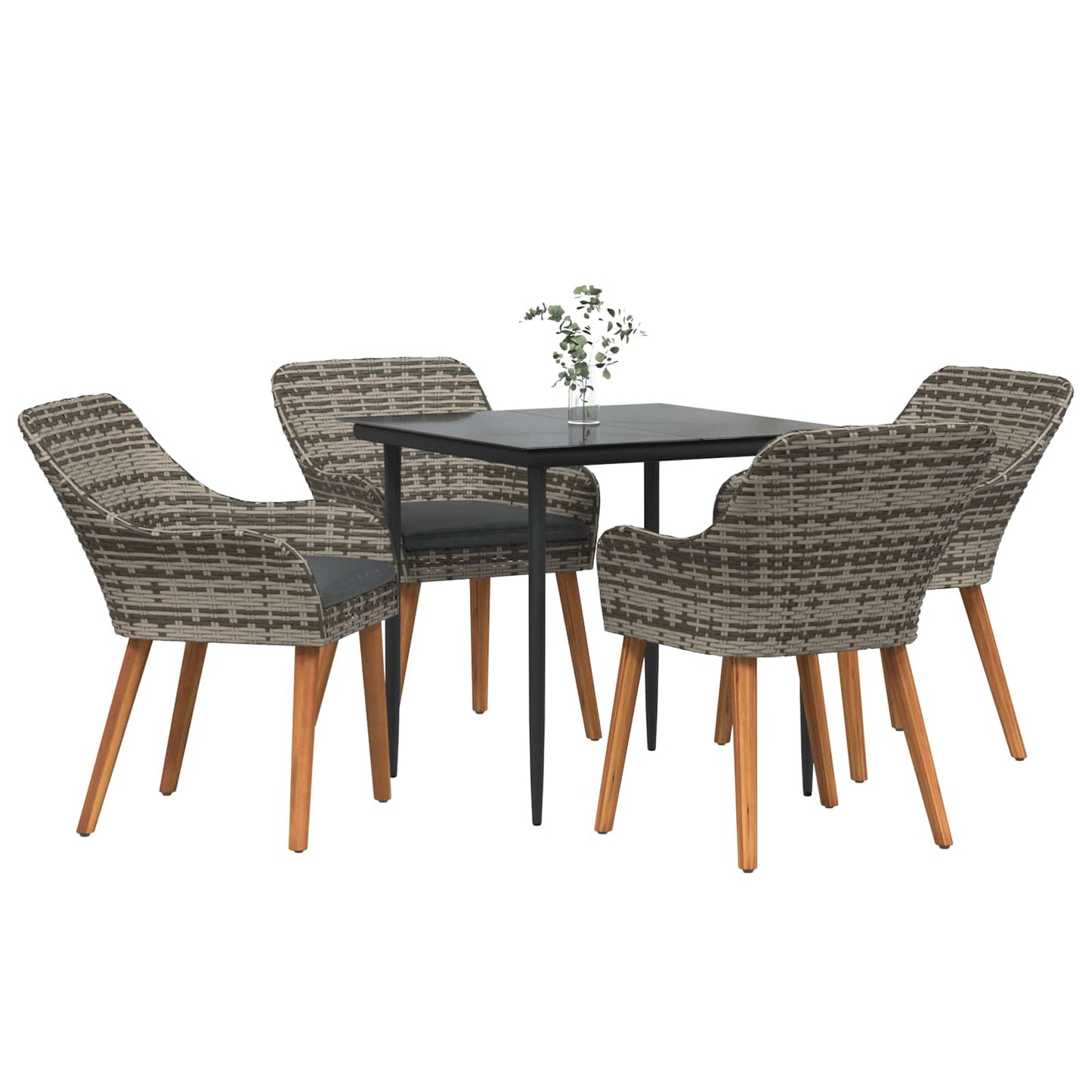 Set da Pranzo per Giardino con cuscino 5 pcs Grigio polyrattan