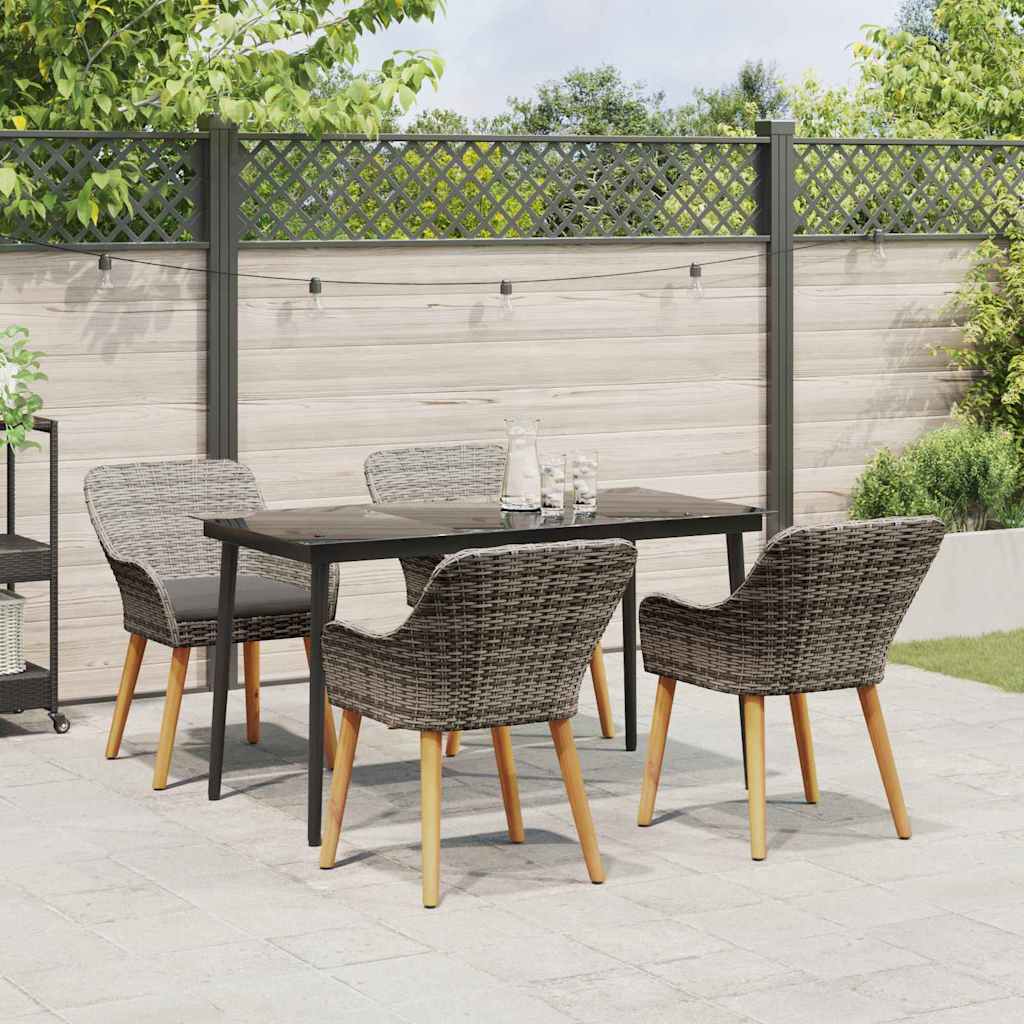 Set da Pranzo per Giardino con cuscino 5 pcs Grigio polyrattan