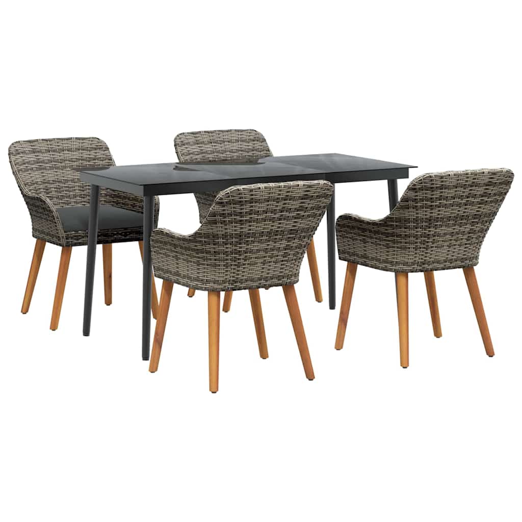 Set da Pranzo per Giardino con cuscino 5 pcs Grigio polyrattan