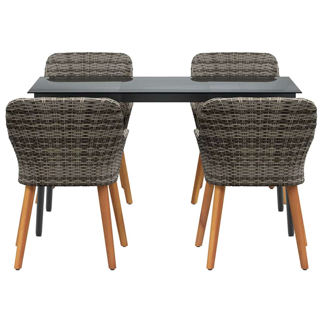 Set da Pranzo per Giardino con cuscino 5 pcs Grigio polyrattan