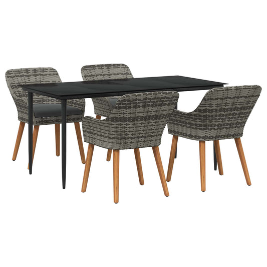 Set da Pranzo per Giardino con cuscino 5 pcs Grigio polyrattan