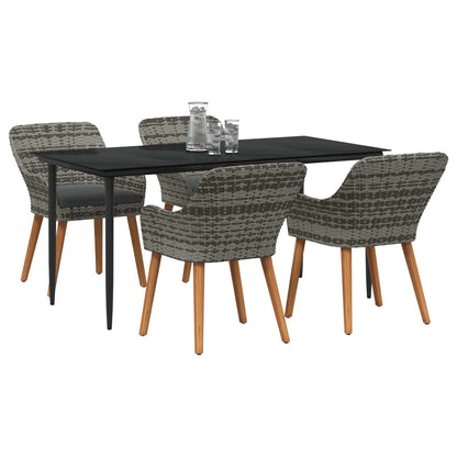Set da Pranzo per Giardino con cuscino 5 pcs Grigio polyrattan